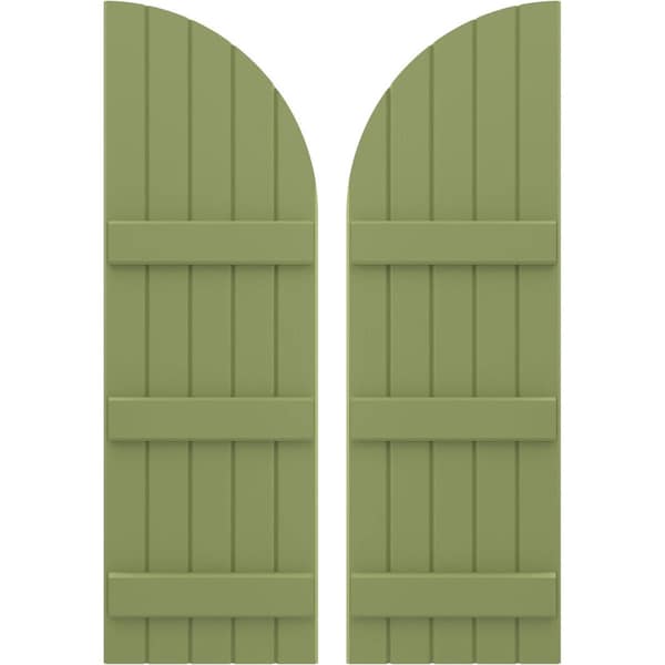 Ekena Millwork Americraft 5-Board (3 Batten) Wood Joined Board-n-Batten Shutters w/ Arch Top, ARW401BQ518X77MGH, PR ARW401BQ518X77MGH - main